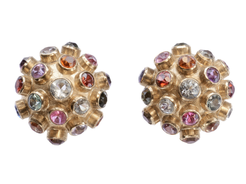 c1960 Colorful Gemstone Sputnik Earrings (on white background)