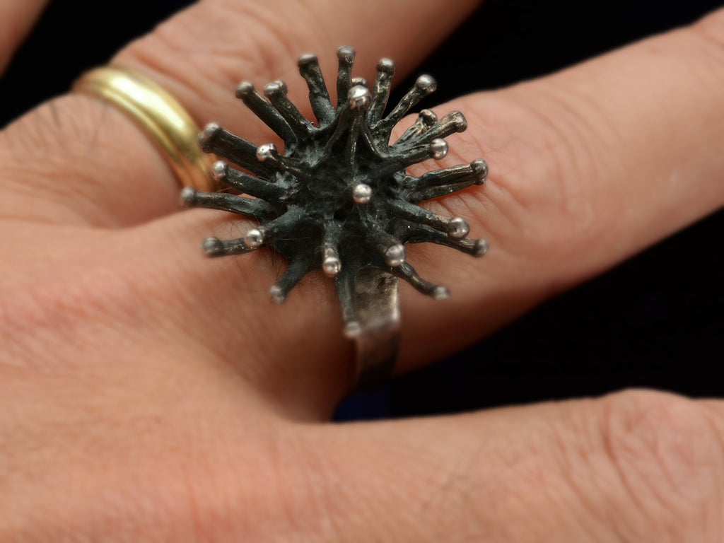 c1960 Silver Sputnik Ring (on finger for scale)