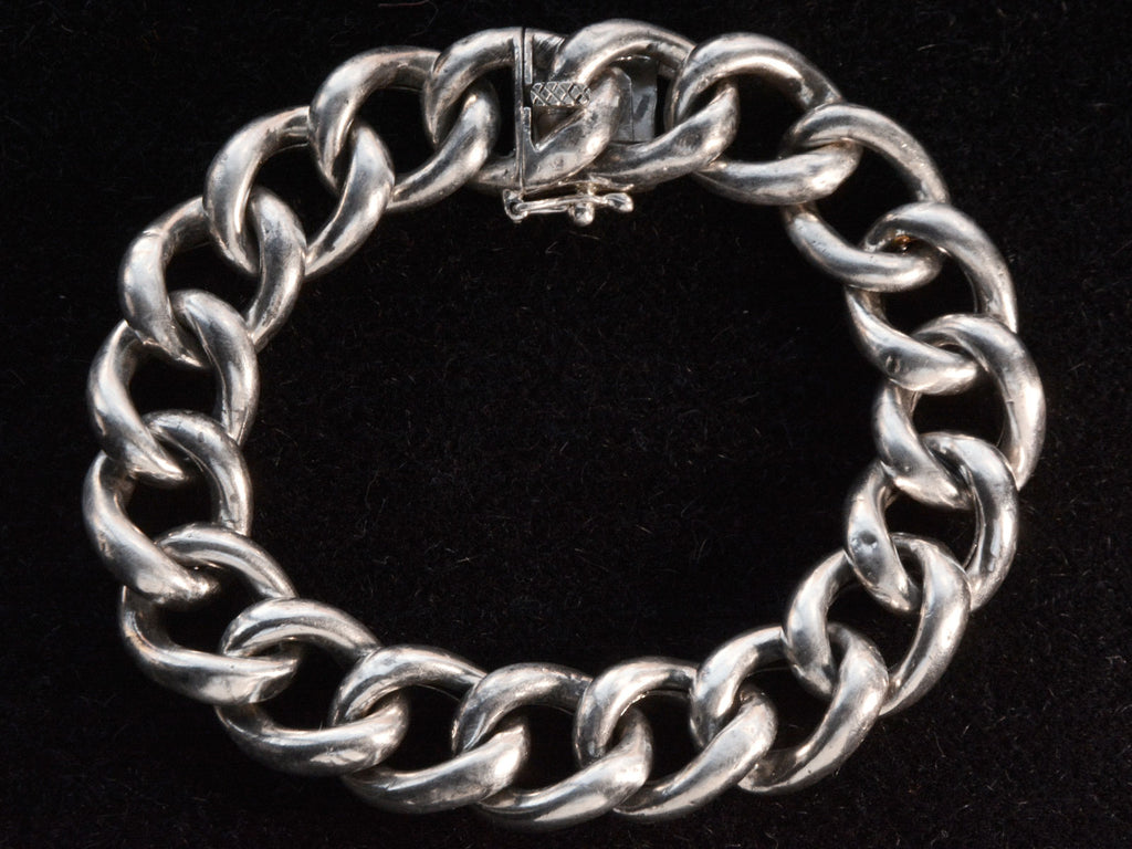 c1920 Silver Chain Bracelet (on black background)
