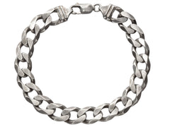 thumbnail of A vintage Italian sterling silver chain bracelet with beveled curb links on white background. "ITALY" and "925" stamps visible.