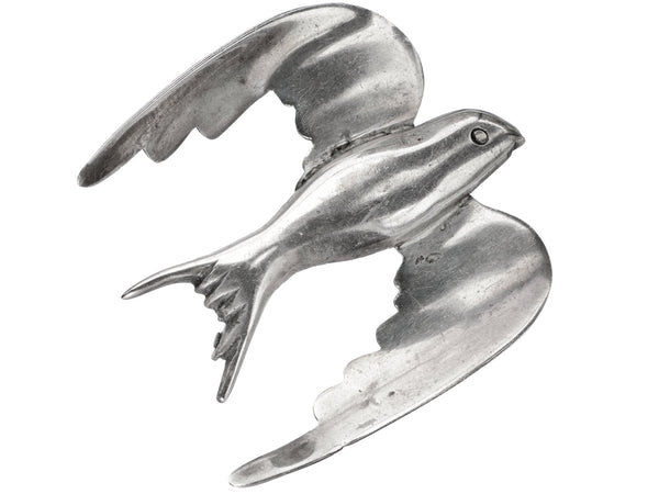 A c1950 Silver Dove Brooch on white background.