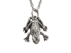 thumbnail of Detail of a vintage sterling silver frog pendant, shown on white background