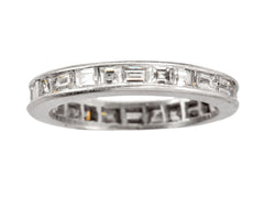 thumbnail of A platinum eternity band set with square and rectangular diamonds, shown on white background.