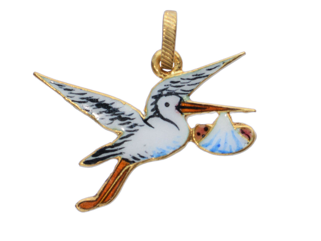 c1950 Enamel Stork Charm (shown on white background)