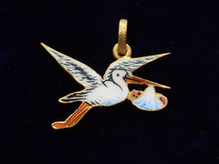 thumbnail of c1950 Enamel Stork Charm (shown on black background)