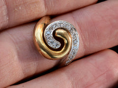 thumbnail of c1980 Diamond Spiral Ring (on finger for scale)