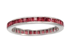 thumbnail of c1950 Tiffany & Co platinum eternity band with square red rubies, on white background.