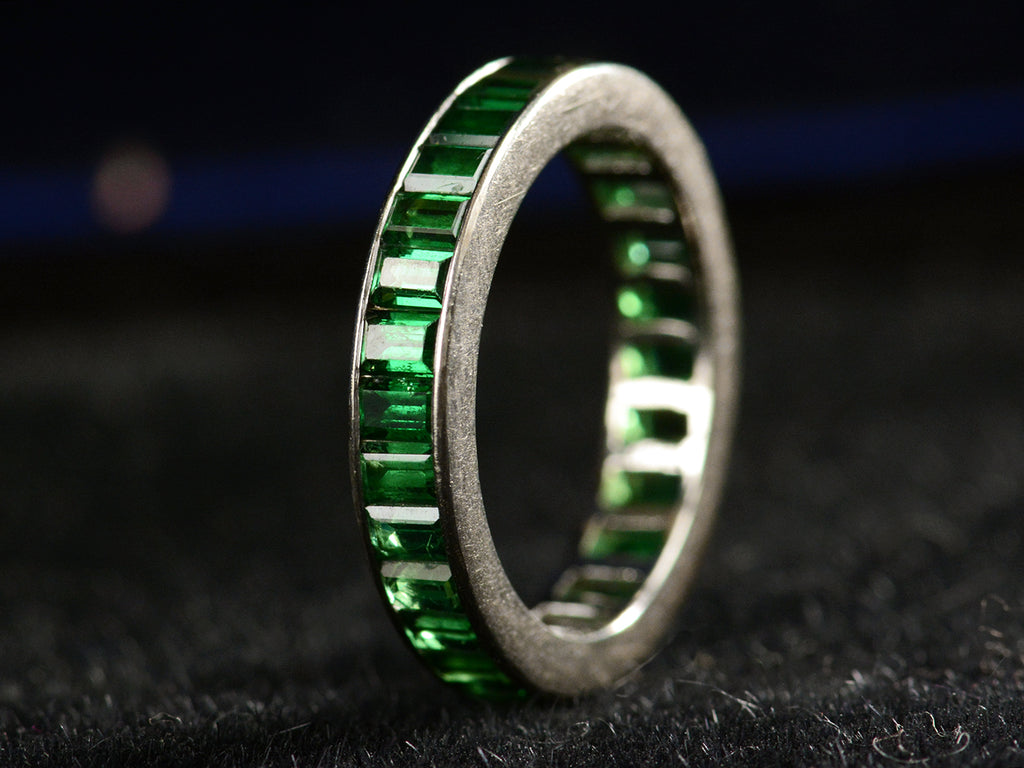 c1980 Green Tourmaline Eternity Band in White Gold (right side view on dark background)