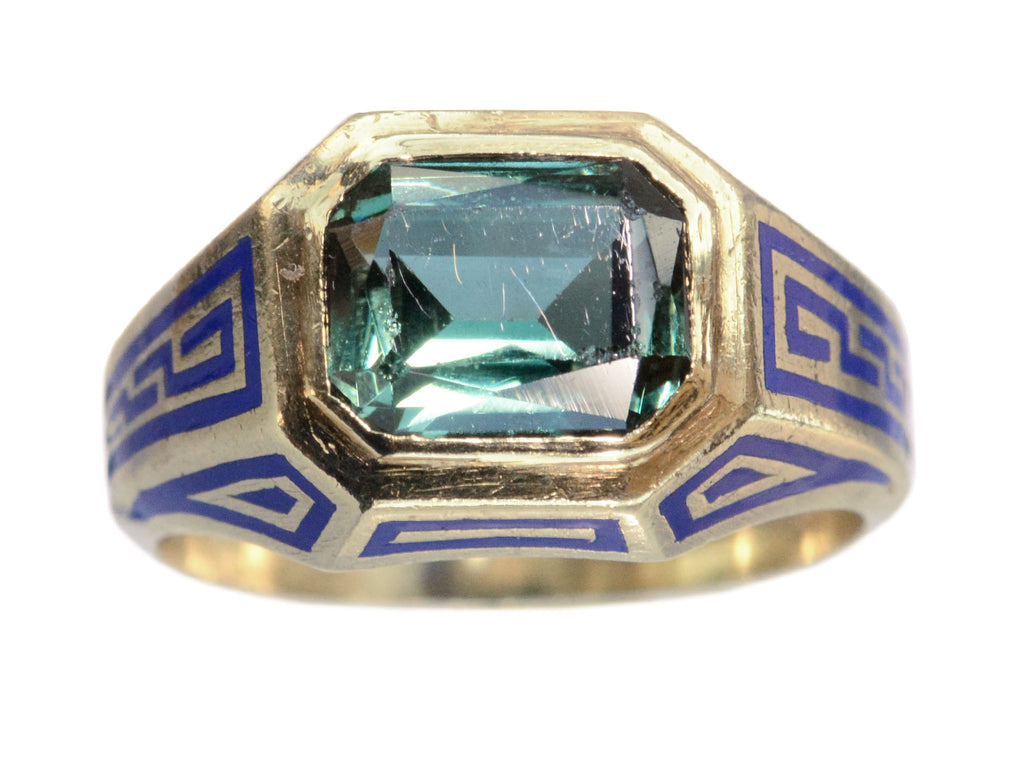 c1920 Enamel & Tourmaline Ring (on white background)