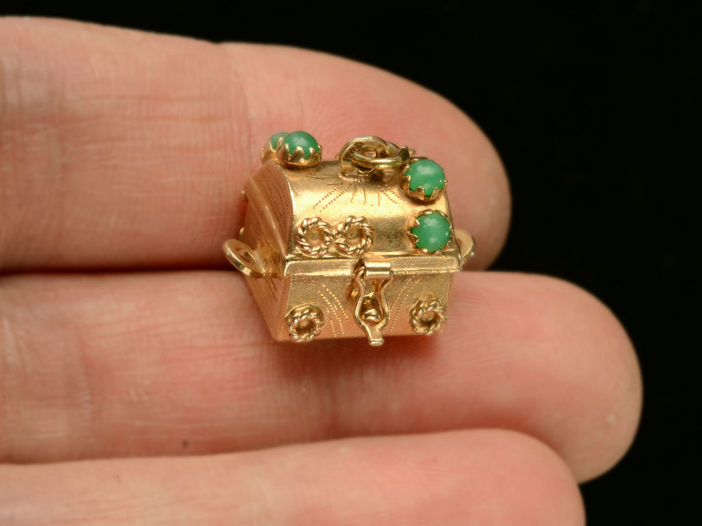 c1970 Treasure Chest Charm (closed on hand for scale)