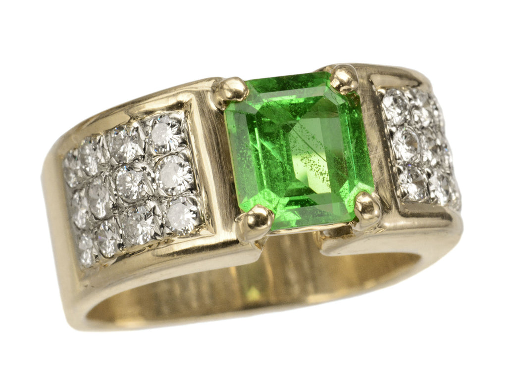 Left angled view of c1980 Tsavorite & Diamond Ring (shown on white background)
