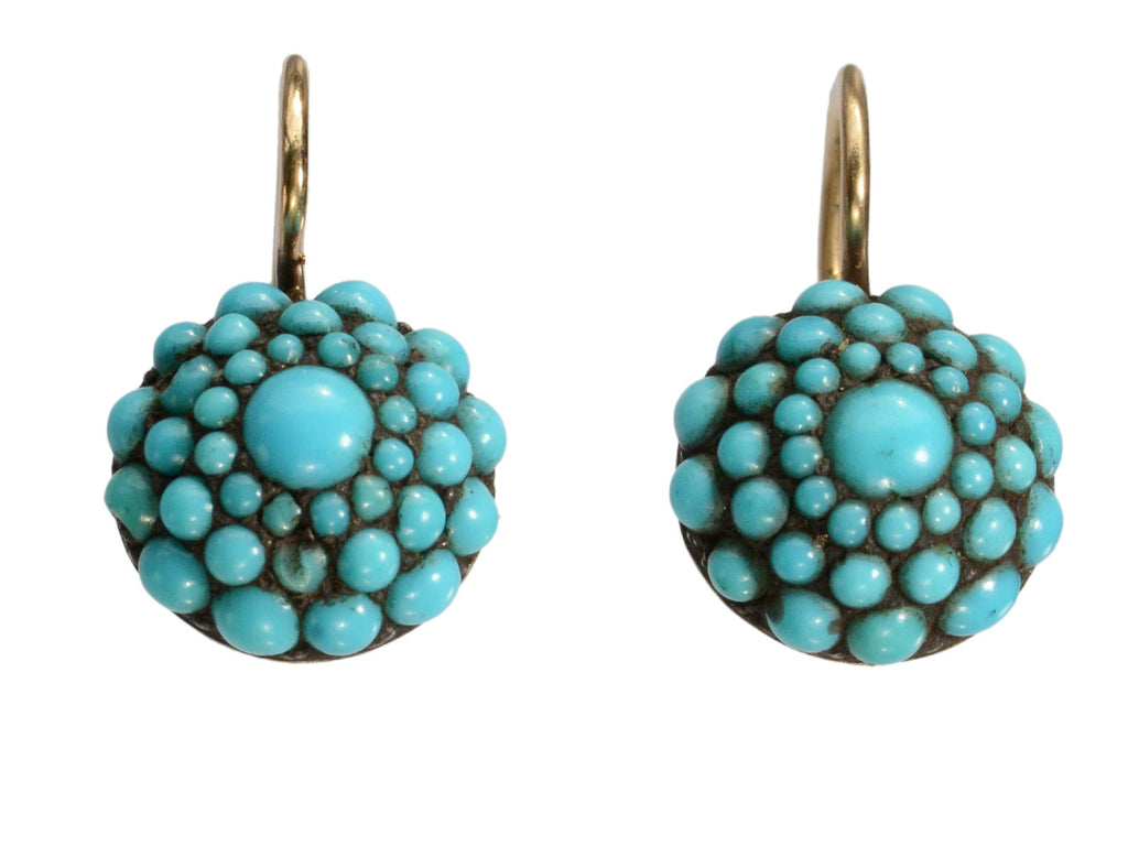 c1880 Turquoise Cluster Earrings (on white background)