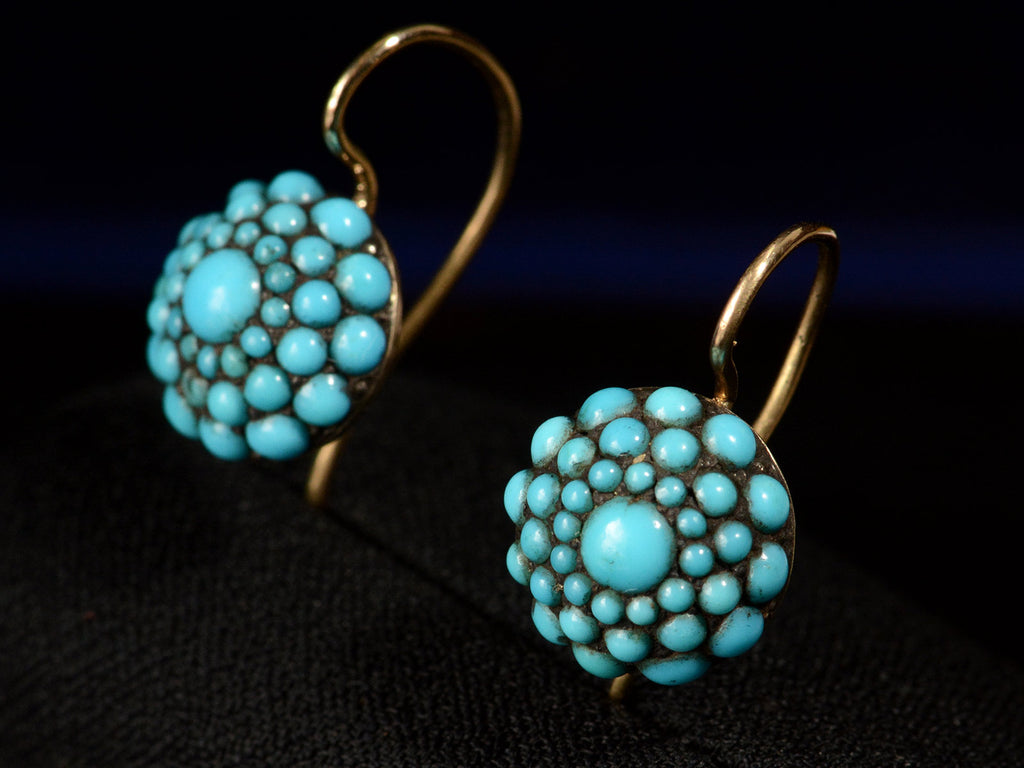 c1880 Turquoise Cluster Earrings (side view)