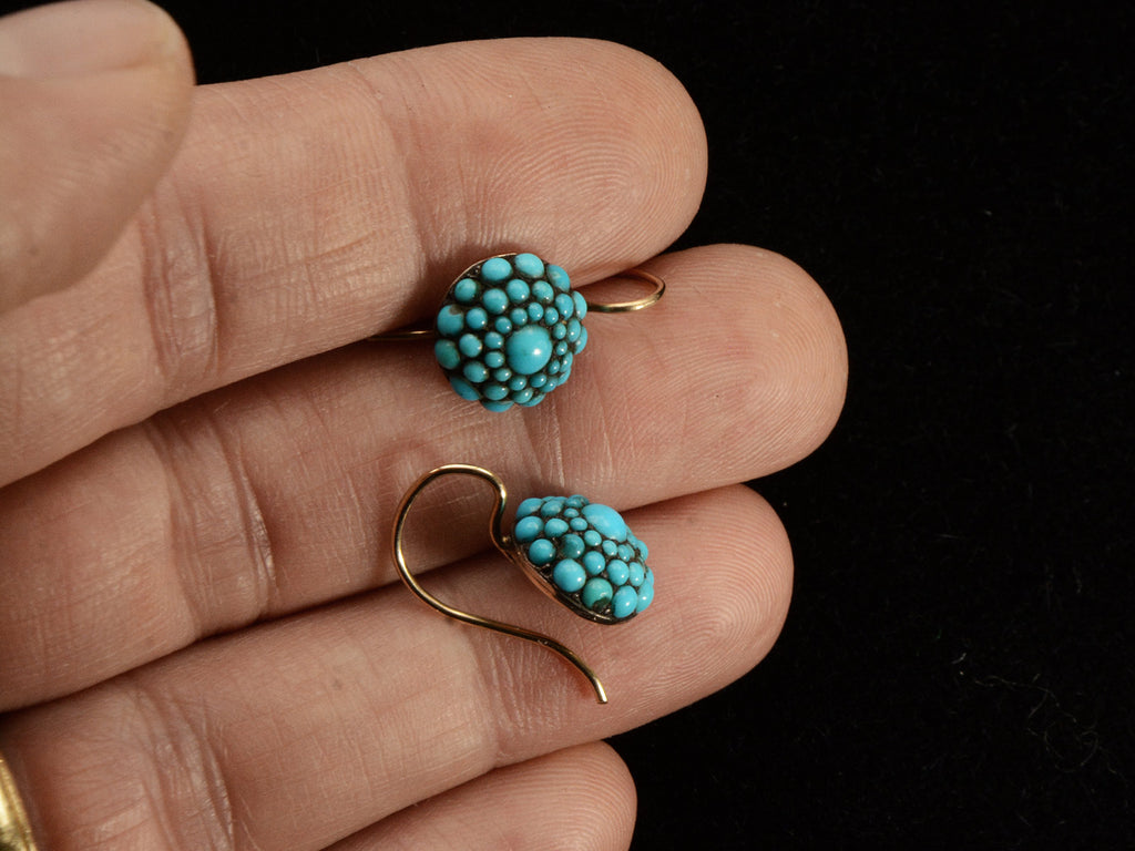 c1880 Turquoise Cluster Earrings (on hand for scale)