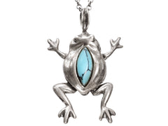 thumbnail of Silver frog pendant with turquoise stone on a white background