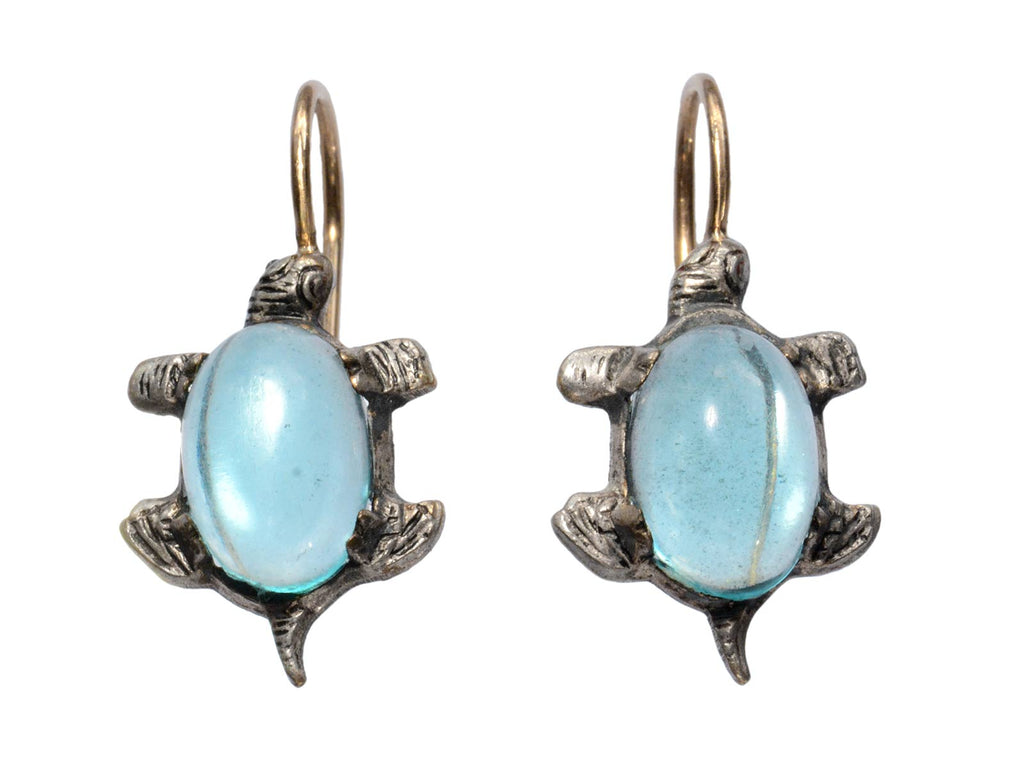 c1930 Blue and Silver Turtle Earrings (on white background)