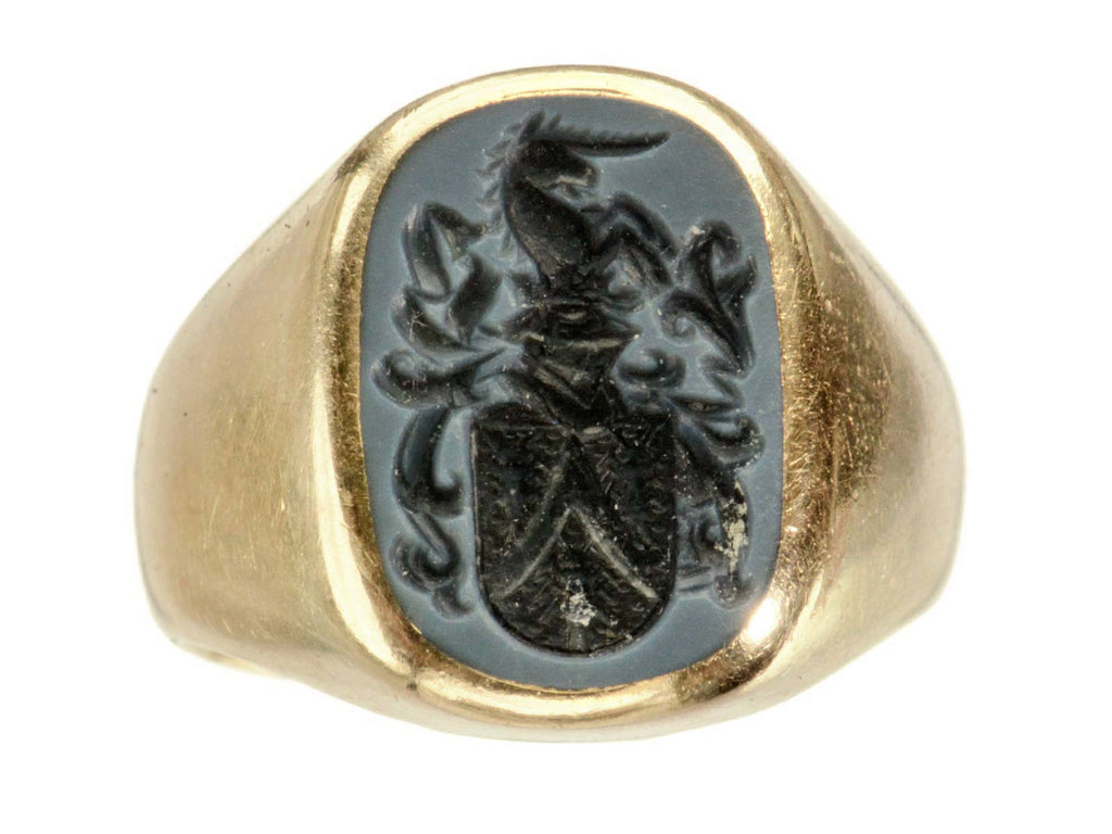 c1900 Unicorn Intaglio Ring in Yellow Gold (shown on white background)