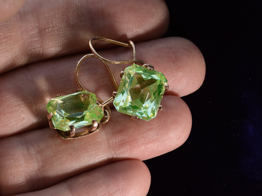 c1940 Uranium Glass Earrings (on hand for scale)