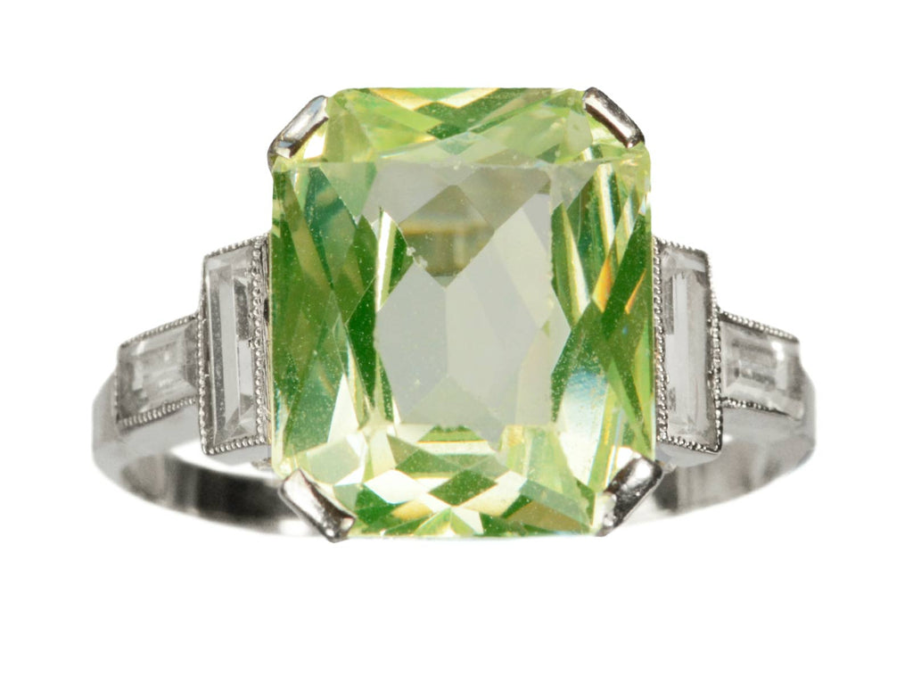 c1930 Uranium Glass White Gold Ring (on white background)