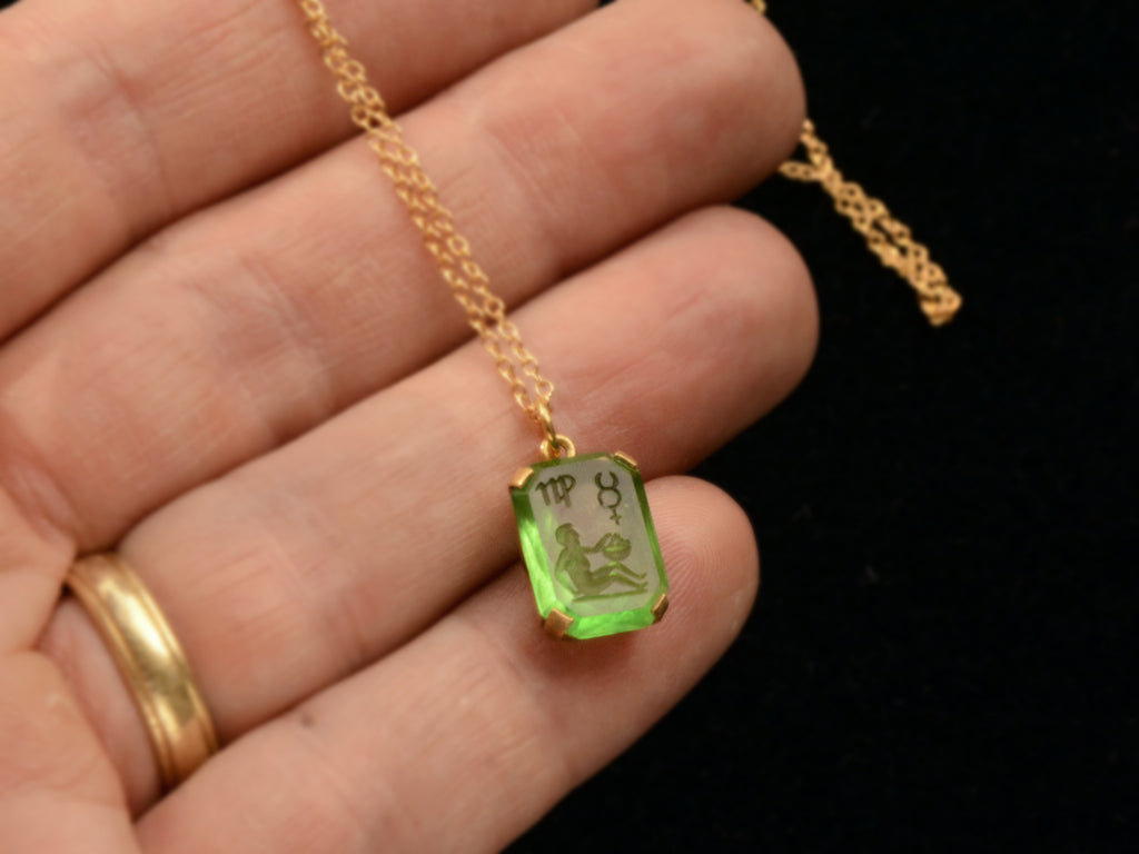 c1890 Virgo Green Intaglio Pendant (on hand for scale)