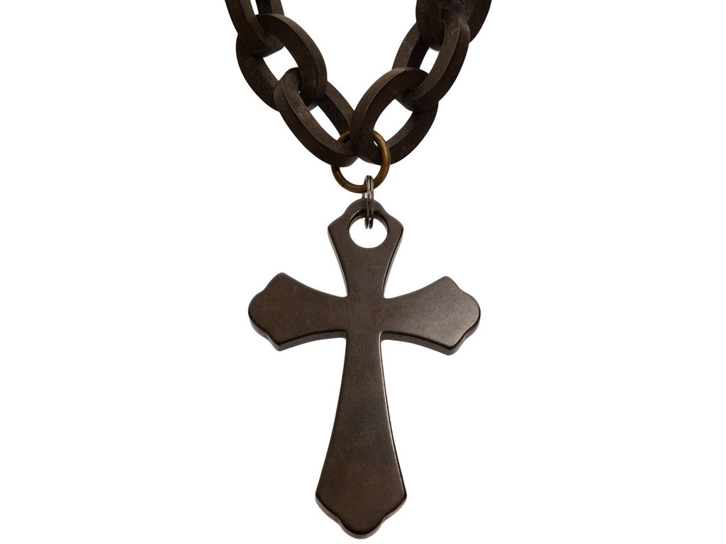 c1880 Black Vulcanite Cross & Chain (on white background)