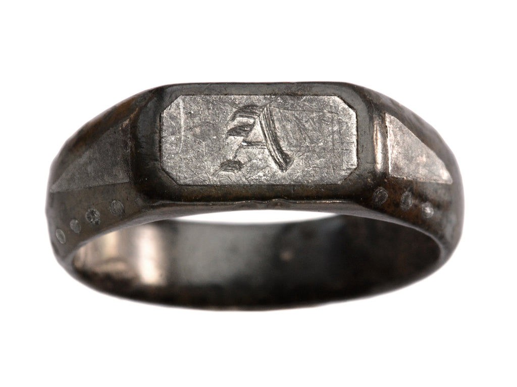 c1880 Vulcanite Signet Ring (on white background)