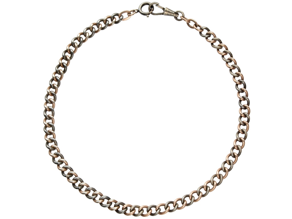 A c1900 Heavy Niello Chain with Alternating Links of Gold and Striped Black Niello (shown on white background)
