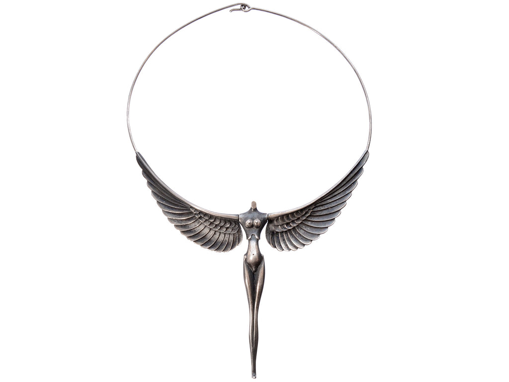 c1970 Paul Wunderlich Winged Sterling Necklace (on a white background)