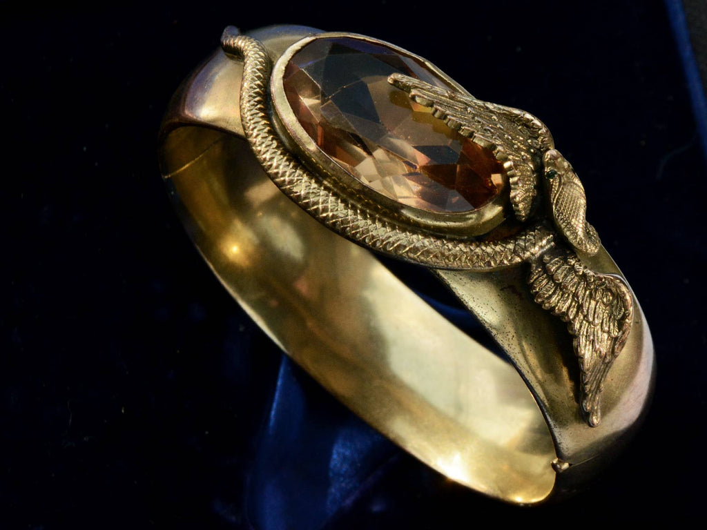 Right angle view of c1910 Winged Serpent Bracelet (on black background)