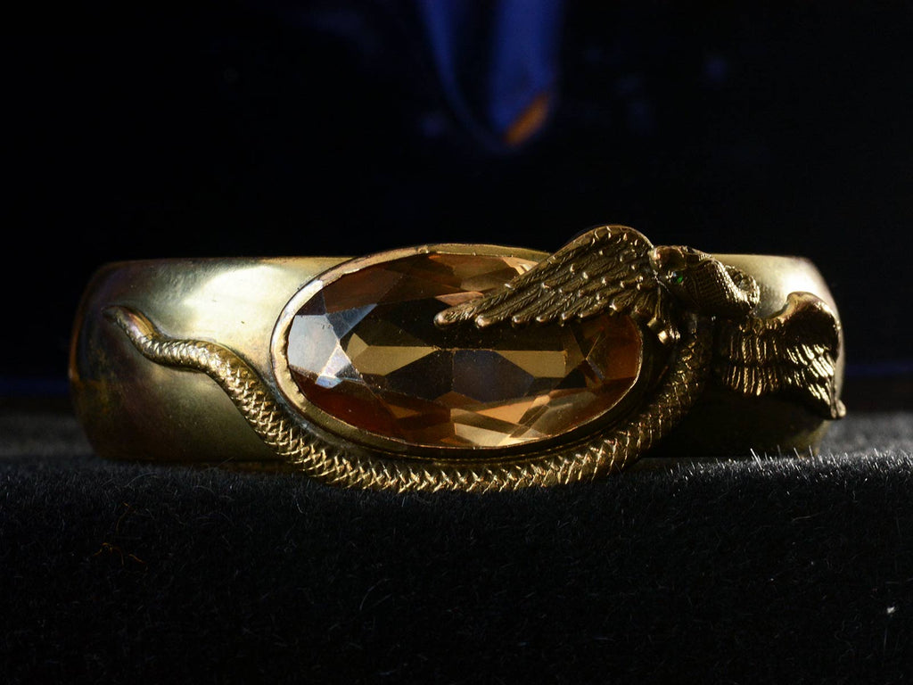 Front view of c1910 Winged Serpent Bracelet (on black background)