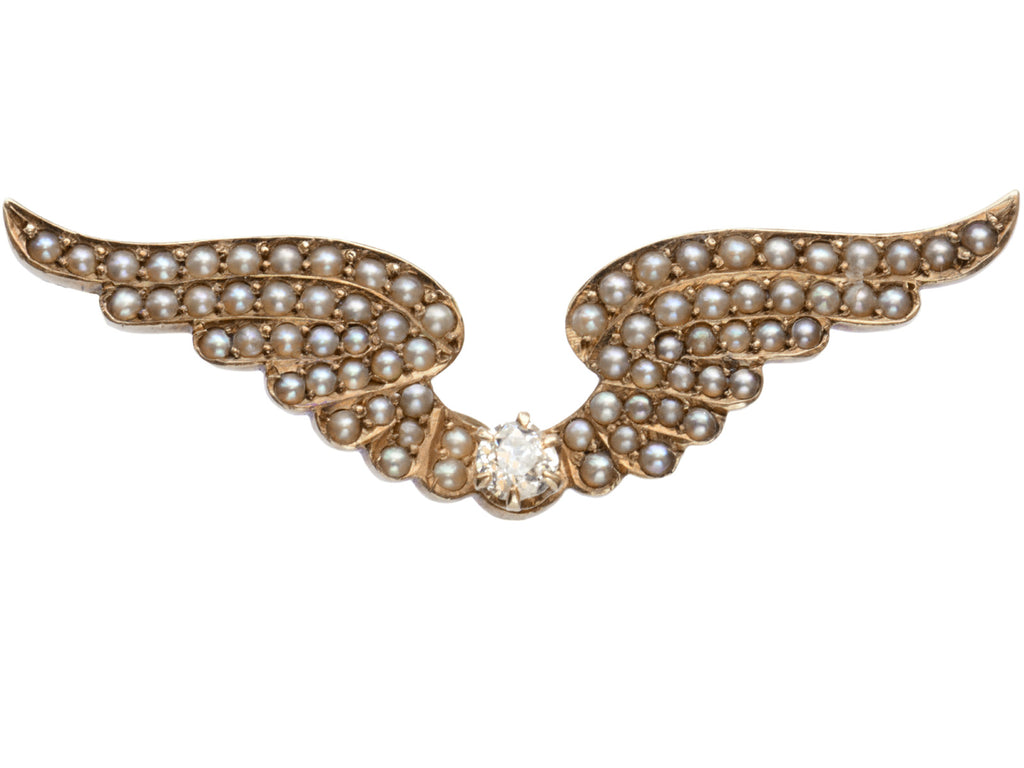 c1900 Seed Pearl & Diamond Wings (on white background)