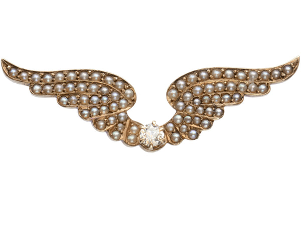 c1900 Seed Pearl & Diamond Wings (on white background)
