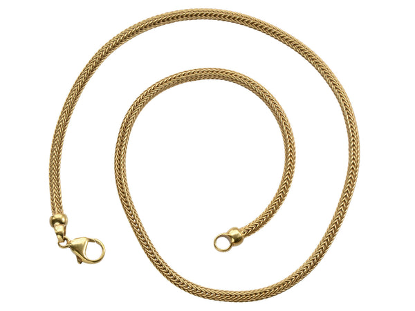 c1980 Woven 18K Yellow Gold Necklace Chain, shown spiraled on white background