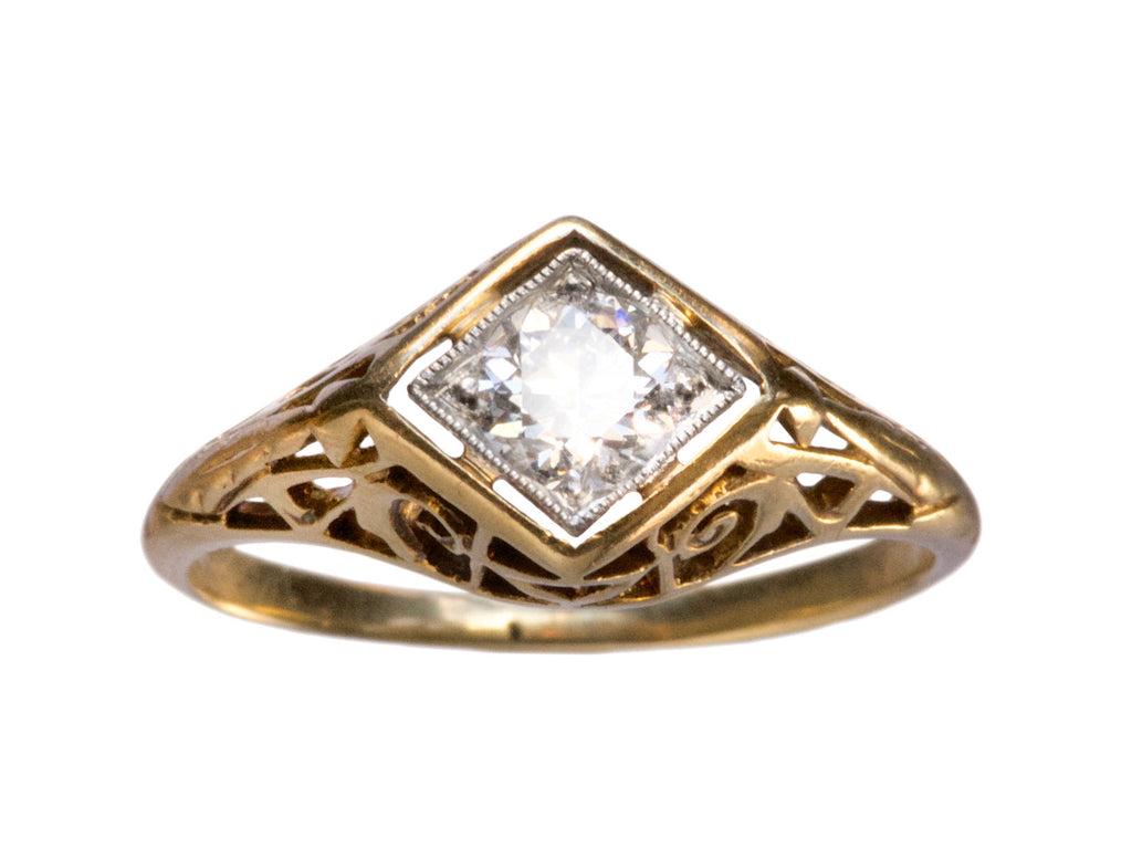 1920s Filigree 0.33ct Diamond Ring (on white background)