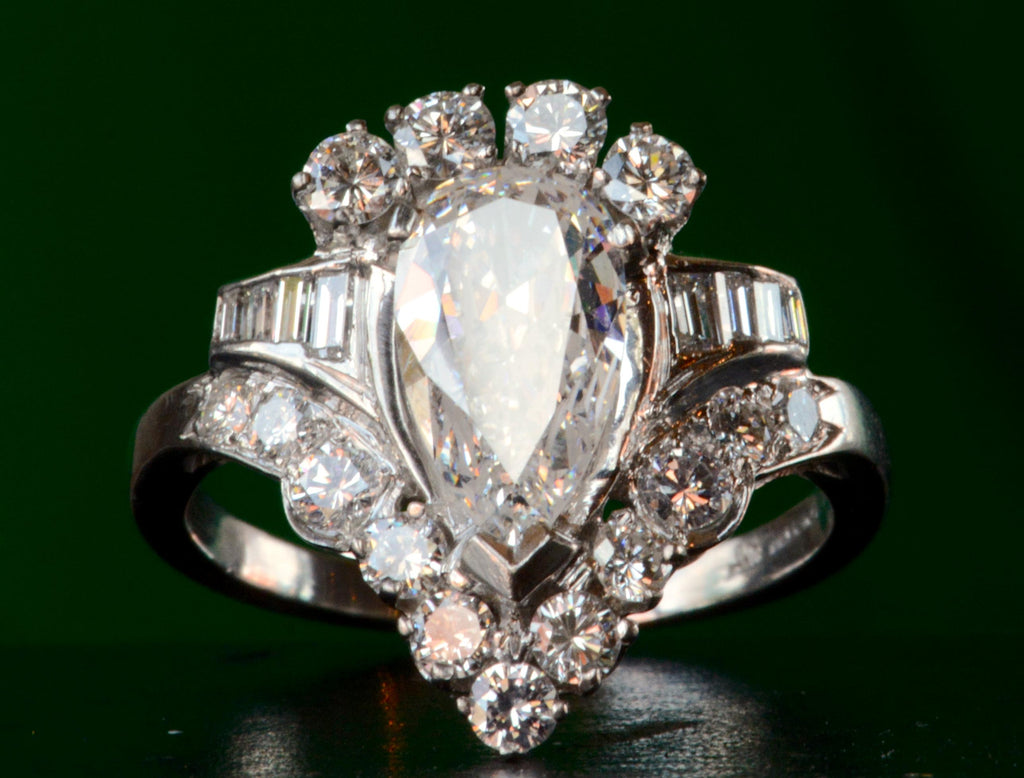 1950s Pear Diamond Cocktail Ring