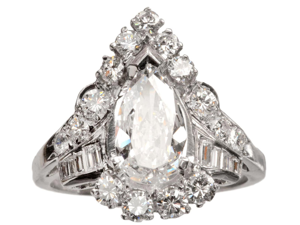 1950s Pear Diamond Cocktail Ring (on white background)
