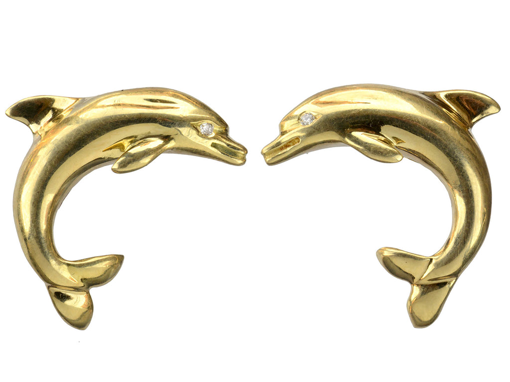 Vintage 18K Dolphin Earrings (on white background)
