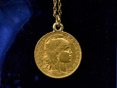 1907 Gold 20 Franc Pendant (backside on black background)