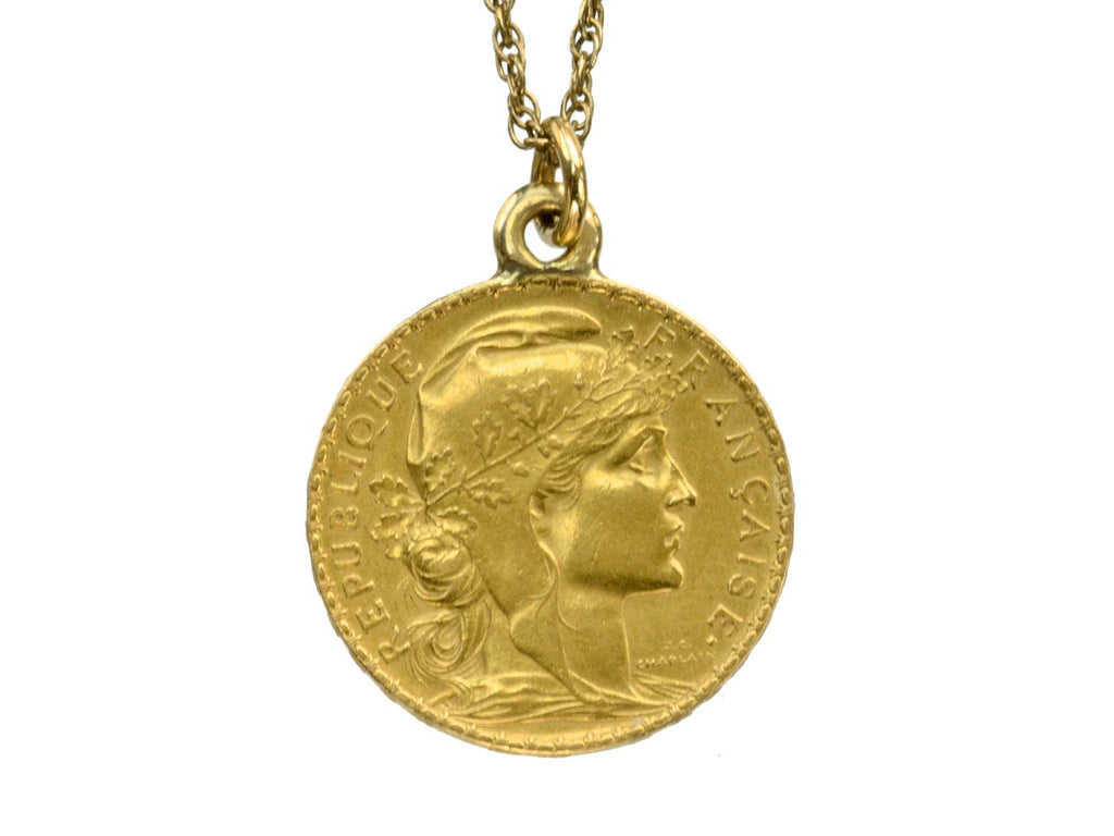 HonoredAllies 1903-1905 French Coin Pendant On 28" .925 Sterling Silver Wavy Chain – Handmade USA