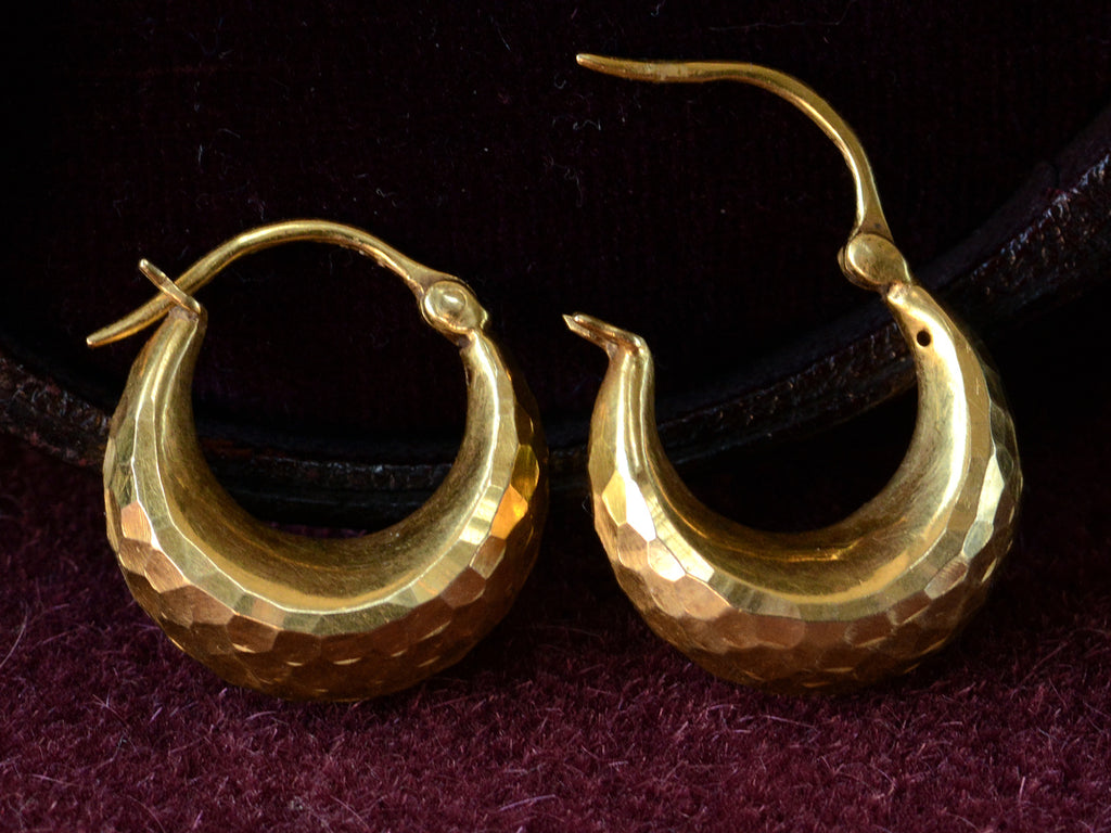 Vintage Hammered 22K Hoops (profile view)