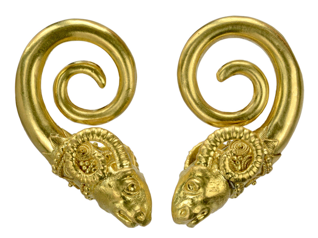 Vintage Ram's Head Earrings (on white background)