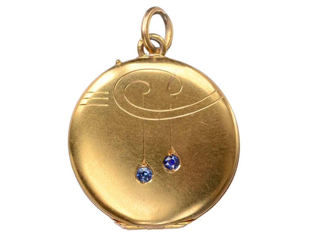 1910s Edwardian Sapphire Locket (on white background)