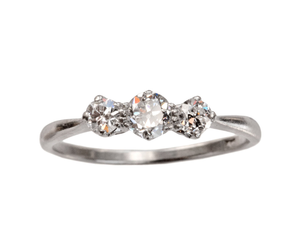 1910s Edwardian 3 Diamond Ring (on white background)