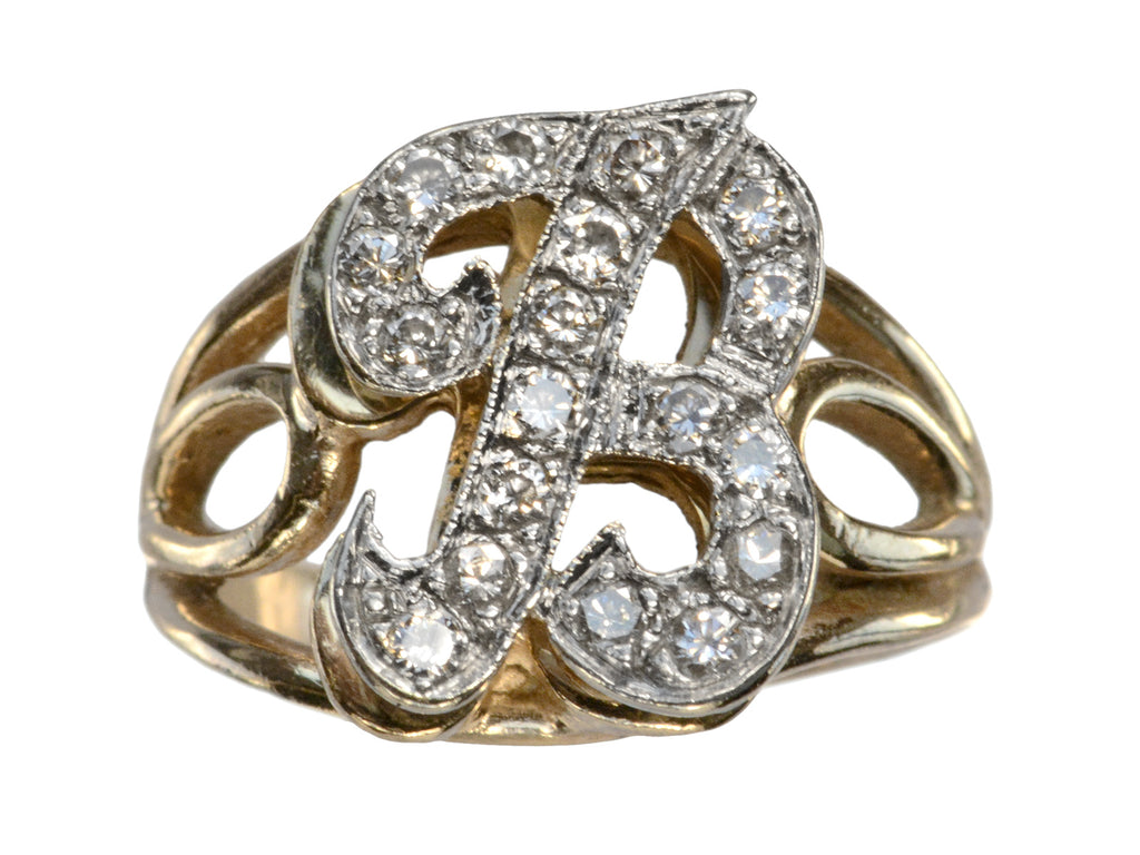 1960s Diamond "B" Letter Ring (on white background)