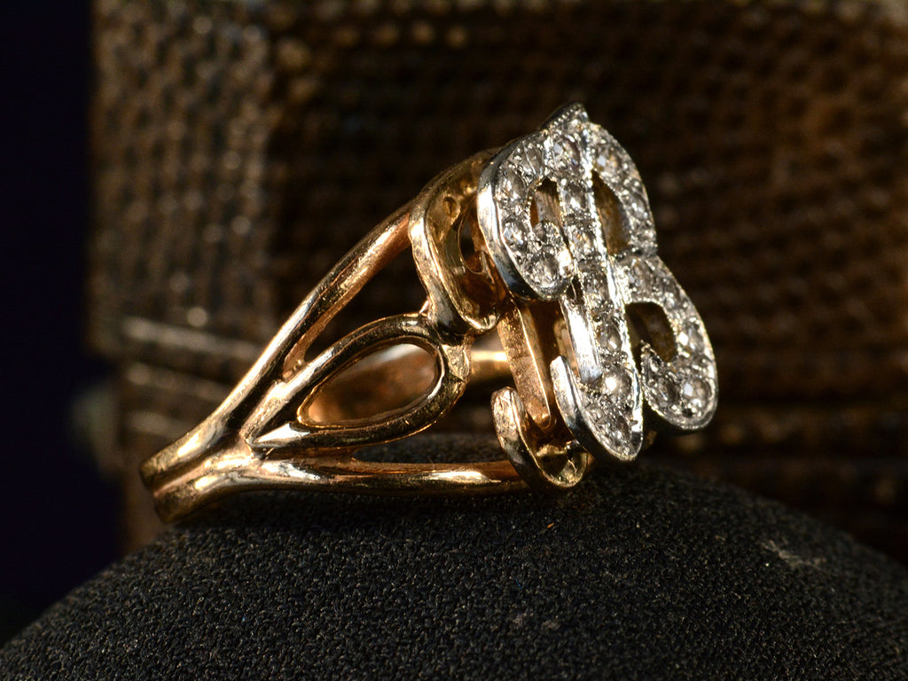 1960s Diamond "B" Letter Ring (right view)