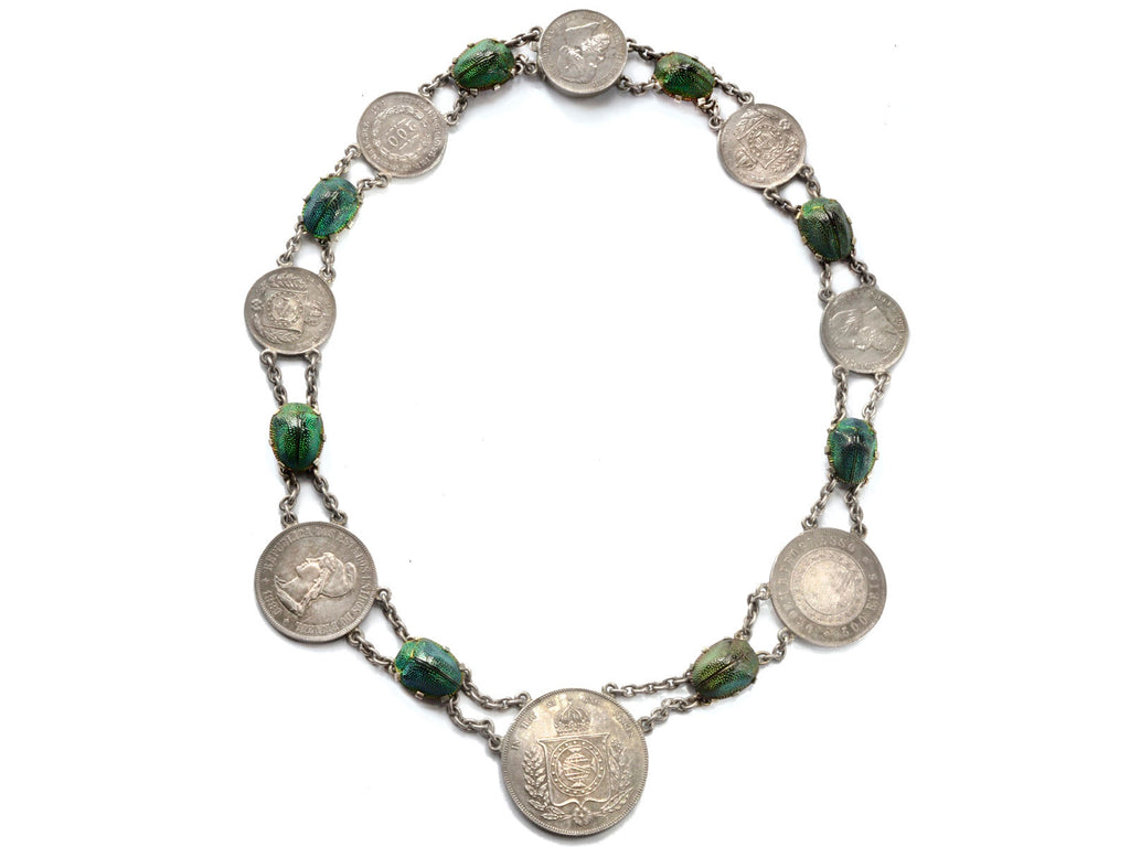 1890s Scarabs & Coin Necklace (on white background)