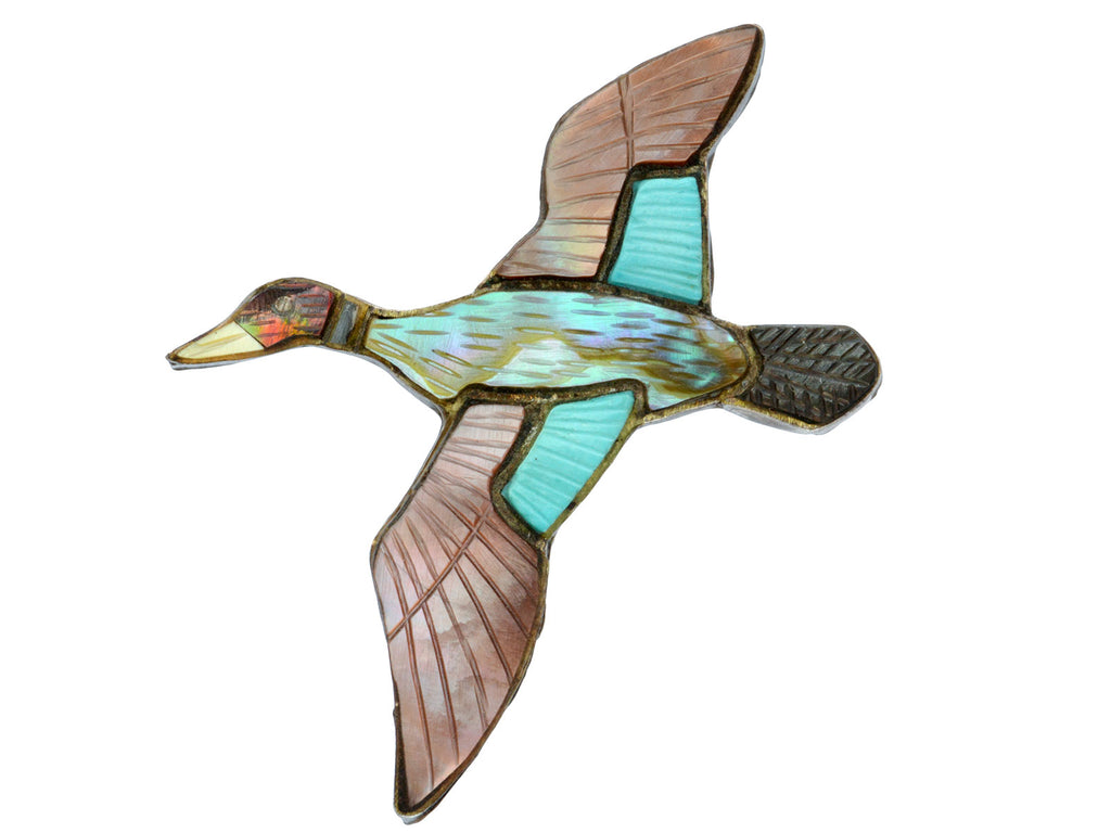 Abalone & Turquoise Duck Brooch (on white background)
