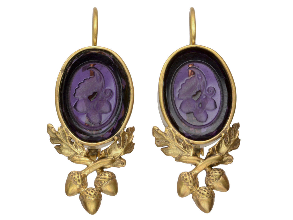 Purple Glass Acorn Earrings (on white background)