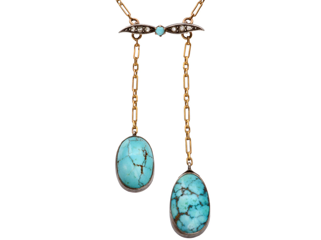 1910s Arts & Crafts Turquoise Necklace (on white background)