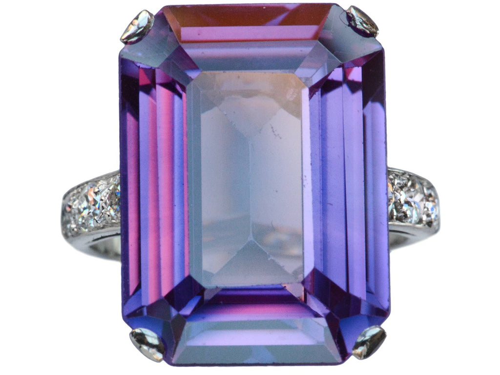 1930s Deco Simulated Alexandrite Ring (on white background)